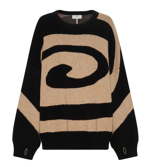 One Teaspoon Sweaters - ONE TEASPOON BLACK SWIRL VORTEX JUMPER SWEATER Black &Tan with Thumb holes Sz XL